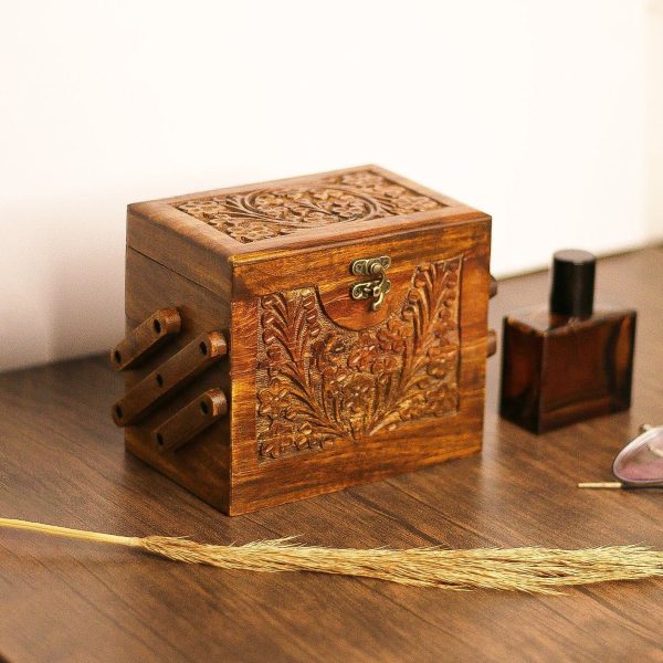 Wooden 3 Step Hand Carved Jewellery Box - Image 2