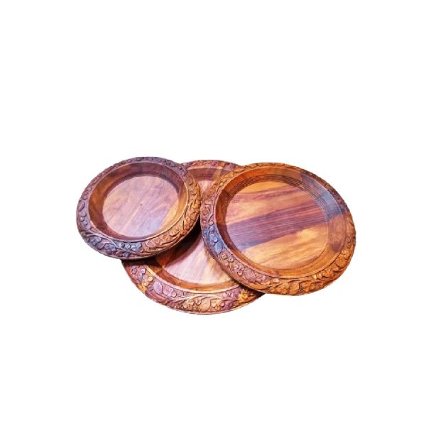 Wooden Hand carved Round Dinner Plates - Image 2